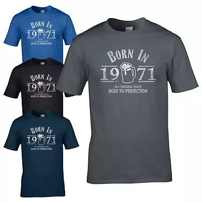 Buy Born In 1971 T-Shirt - 53rd Year Birthday Age Present Beer Funny Aged Mens Gift • 11.82£