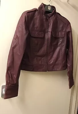 Buy News South Dark Red Real Leather Jacket Size 12 • 55£