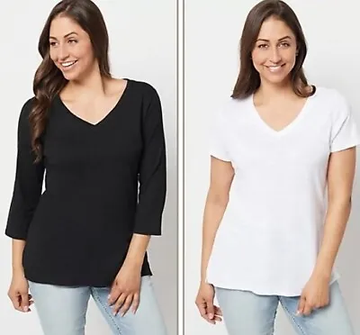 Buy Belle By Kim Gravel Slub Knit Set Of 2 T-Shirts Black/White X-Small • 27.40£