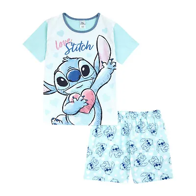 Buy Lilo And Stitch Girls Shorts And T-Shirt Pyjama Set Ages 5 To 15 Years • 12.95£
