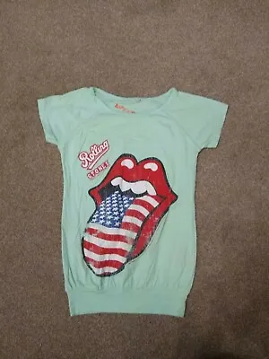 Buy Amplified Rolling Stones Tongue - Vintage Style Ladies Cut T-SHIRT XS GREEN • 25£