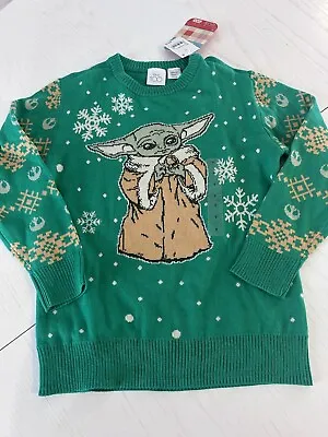 Buy NWT Youth Kids Disney Star Wars Christmas Sweater Sz S Yoda Snowflake Green New • 11.87£