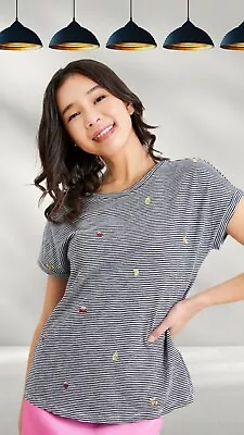 Buy Ex TU Women’s Mono Stripe Fruit Embroidered T-Shirt In Navy Multi (A Bit Defect) • 12.95£