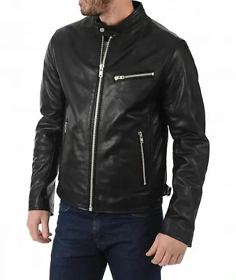 Buy Men's Genuine Lambskin Leather Jacket Black Biker Leather Jacket For Men • 69£