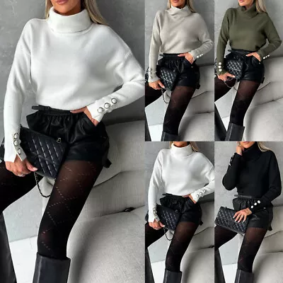Buy Womens Roll Neck Jumper Tops Winter Knitted Turtle Sweater Knitwear Blouse • 9.59£