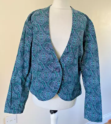 Buy Women's Corduroy Jacket Size 12 Blue Paisley Pattern • 13£