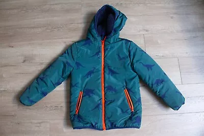 Buy Mini Boden Dinosaurs Green Orange Water Repellent Fleece Lined Hooded Jacket 8-9 • 32.16£