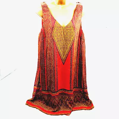 Buy City Triangles Dress L Tribal Aztec Sleeveless Boho Hippie Orange Shift Womens • 12.33£