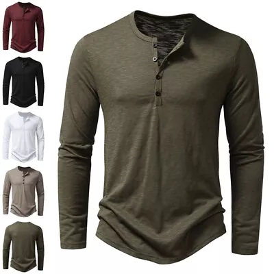 Buy Men's T Shirts Long Sleeve T-shirt Mens Henley Neck Daily Wear Casual Basic Tops • 14.89£