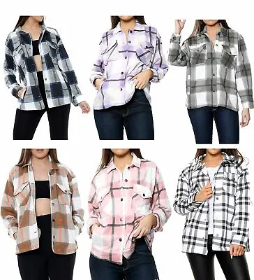 Buy Fleece Jacket Women Shacket Women's Checkered Shirt Oversized Ladies Jackets • 19.95£