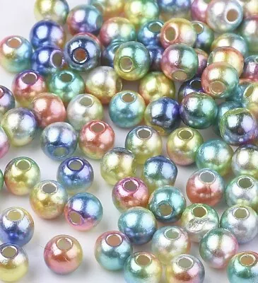 Buy Round Plastic Beads Mixed Colour Mermaid Shimmer Acrylic Pretty • 2.50£