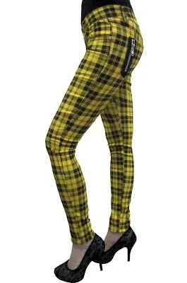 Buy BANNED Apparel Yellow Tartan Check Skinny Punk Emo Stretch Rockabilly Trousers  • 34.99£