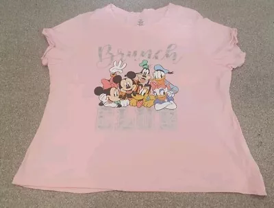 Buy Disney Character T Shirt Brunch Club Size 18/20 Pink Mickey,Minnie, Pluto,Donald • 4.49£