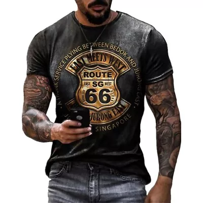 Buy Breathable Men's T-shirt Stretch Short Sleeve Top Printed On The Front & Back • 9.50£