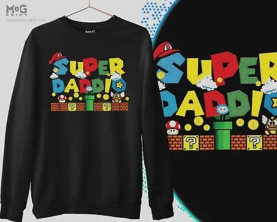 Buy Father's Day Gift Super Daddio Sweatshirt Dad Funny Game Retro Daddy Jumper • 24.99£