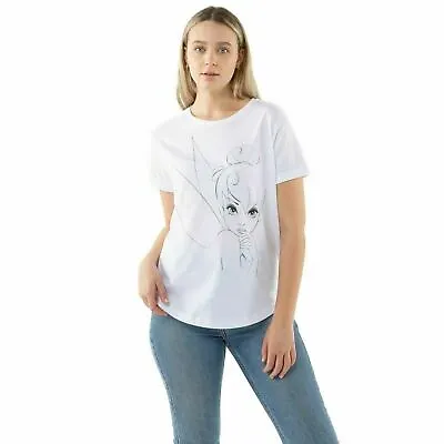 Buy Official Disney Ladies Tinkerbell Face  Fashion T-Shirt White S - XL • 13.99£