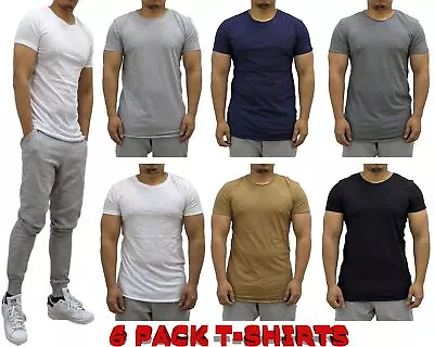 Buy Mens Basic T Shirts 6x Pack Short Sleeve Longline Curve Hem Gym Tops Workout Tee • 17.99£