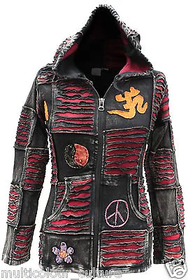 Buy Women Om Peace Pointy Hooded Gothic Style Punk Ladies Ribs Hoodie Outer Jacket  • 36£