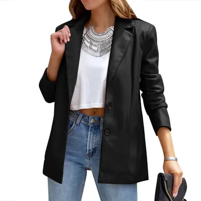 Buy Women's PU Leather Blazer Coat Cocktail Party Slim Fit Outwear Cardigan Blouse • 24.94£