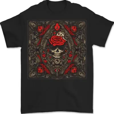 Buy Ornate Playing Card Skull Goth Gothic Mens T-Shirt 100% Cotton • 10.48£