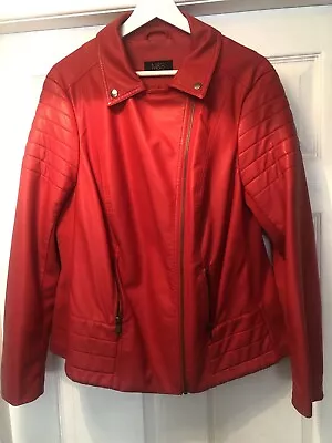 Buy M&S Ladies Red Faux Leather With Fabric Side Panels Biker Style Size 18 • 20£