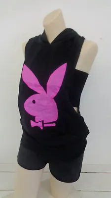 Buy Playboy Bunny Ladies Sleeveless Cover Up With Hoodie Black Coverup • 4.74£