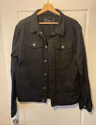 Buy Mens Black Denim Jacket Large • 14.99£