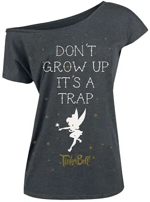Buy Womens DISNEY  Tinker Bell Don't Grow Up  T-Shirt Dark Grey By Peter Pan Size XL • 7.99£