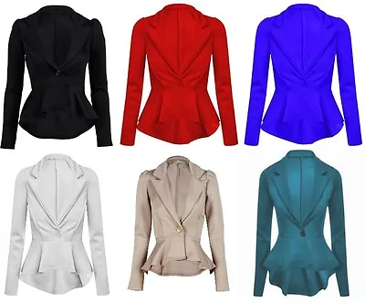 Buy Ladies Long Sleeved Peplum Blazer Jacket Size 8 - 16 • 12.99£