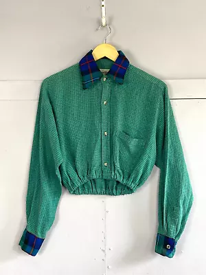 Buy Flannel Check Shirt Green Check Cropped Reworked 90s Aesthetic Grunge Vintage • 9.99£