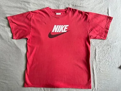 Buy 90s Nike T-Shirt CENTRE SWOOSH Large Red 43  Logo • 7£