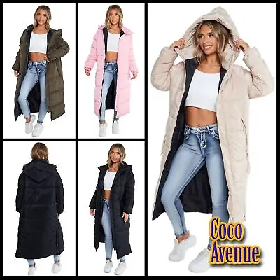 Buy Hooded Maxi Long Coat Ladies Bodywarmer Puffer Padded Long Sleeve Quilted Jacket • 31.99£