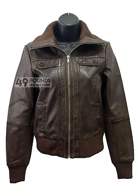 Buy Ladies Wood Brown Napa Bomber Biker Real Fashion Trendy Deluxe Leather Jacket • 41.65£