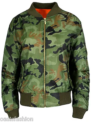 Buy Ladies MA1 Womens Zip Bomber Khaki Jacket Vintage Camo Army Prints  SIZES 8-26 • 10.99£