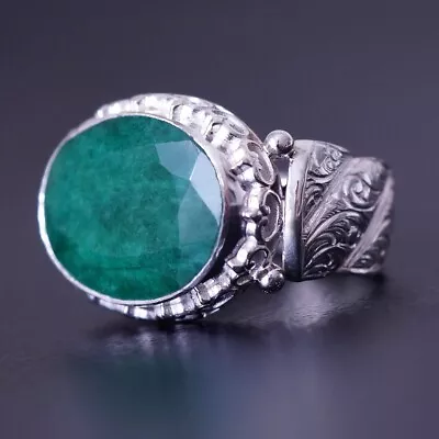 Buy Silver Ring Emerald 10ct Natural Gemstone Beryl Unique Handmade  Mens Jewelry • 169.84£