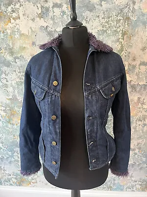 Buy Lee Sherpa Lined Denim Jacket Blue Purple, Ladies M, Y2K Vintage Funky Fur • 17.34£