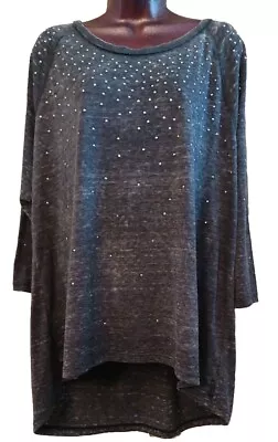 Buy Seven7 Embellished Pullover Knit Top XL High Low Hem Blue Mineral Wash Shirt • 14.21£