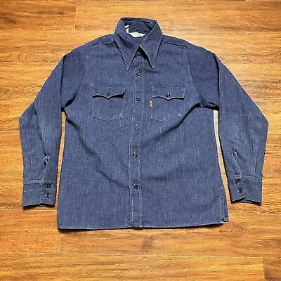 Buy Vtg Levis L Denim Button Shirt Women's M Orange Tab Blue Jean Pocket Tee USA 70s • 62.35£