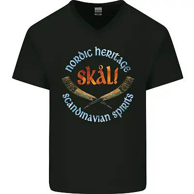 Buy Skal The Vikings Alcohol Beer Nordic Odin Mens V-Neck Cotton T-Shirt • 9.99£