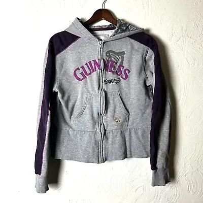 Buy Guinness Hoodie Sweatshirt Full Zip Gray Purple Long Sleeve Embroidered Casual • 14.20£