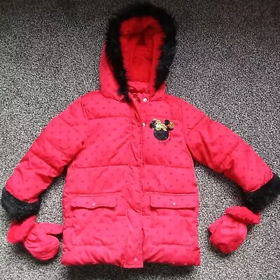 Buy Girls Red George Minnie Mouse Winters Coat Detachable Mitts 4-5 Years VGC • 1.20£