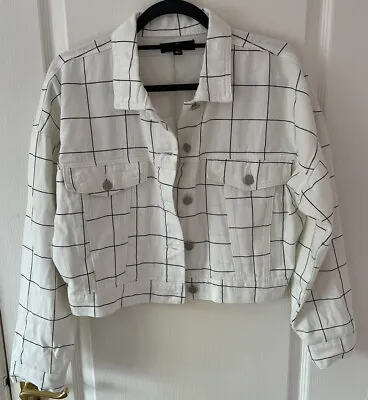 Buy Misguided White And Black Checked Denim Jacket Size 8 • 10£