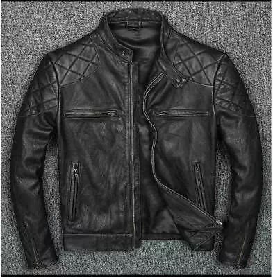 Buy Vintage Distressed Black Men Genuine Biker's Cow Hide Leather Jacket • 99£
