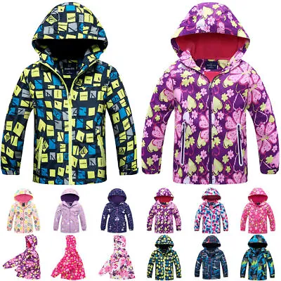 Buy Kids Girls Boys Fleece Lined Hooded Coat Jacket Print Zip Hoodie Windproof Parka • 21.24£