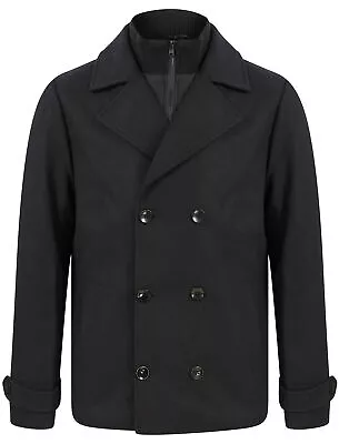 Buy Tokyo Laundry Pea Coat Mens Double Breasted Faux Wool Winter Jacket Smart Formal • 49.99£