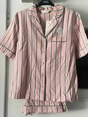 Buy Bnwt M&s Pure Cotton Cool Comfort Pink Stripe Shortie Pyjama Set 6 12 20 22 • 15£