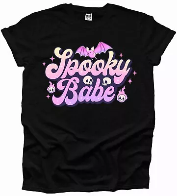 Buy Spooky Babe Bat Pink Cute Skull Skeleton Gothic Emo Cute Halloween Tshirt UK • 9.99£