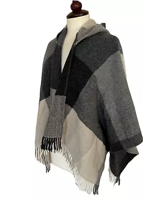 Buy Avoca 100% Pure Wool Hooded Blanket Cape Shawl Wrap Free Size Monochrome Check  • 39.99£