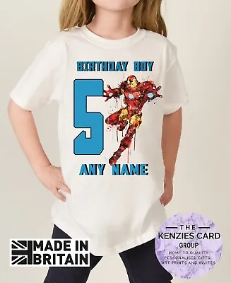 Buy Iron Man Avengers Kids Personalised Birthday T-shirt Any Name Any Number V2 • 9.70£