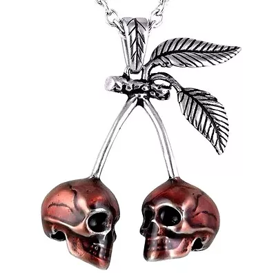 Buy Controse Rockabilly Cherry Skulls Red Stainless Steel Pendant Necklace CN111 • 24.30£